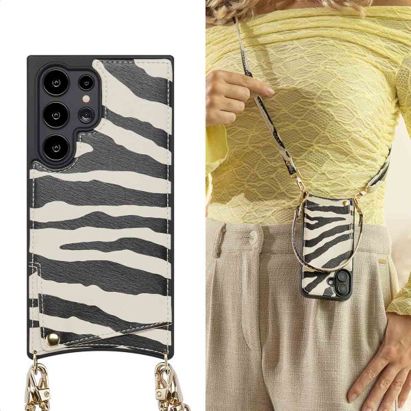 Selencia Coque de télephone Nova avec cordon et porte-cartes Samsung Galaxy S24 Ultra - Zazzy Zebra