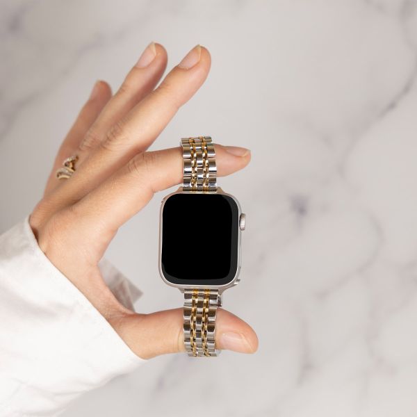 Selencia Bracelet en acier slim style Jubilee Apple Watch Series 1 à 9 / SE (38/40/41 mm) | Series 10 (42 mm) - Argent & Or