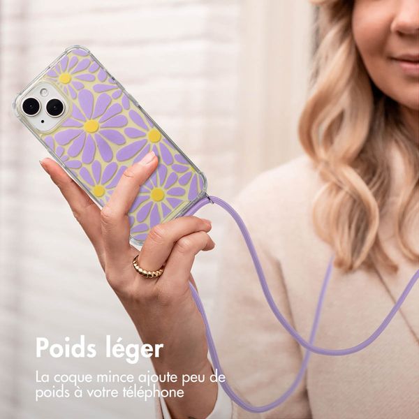 imoshion Coque Design avec cordon Apple iPhone 15 - Tropical Violet Flowers Connect