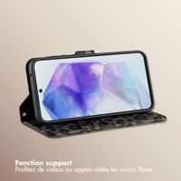 Selencia Étui de télephone portefeuille imprimé léopard Sabi Samsung Galaxy A55 - Midnight Black