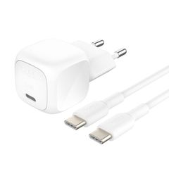 Belkin Chargeur USB-C compact BoostCharge 20W avec câble USB-C vers USB-C - 1 mètre - Blanc