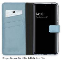 Selencia Étui portefeuille en cuir véritable Samsung Galaxy A52(s) (5G/4G) - Air Blue