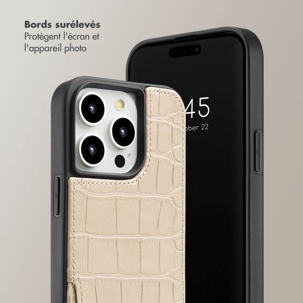 Selencia Coque Croco avec cordon et porte-cartes Nova iPhone 14 Pro - Beige