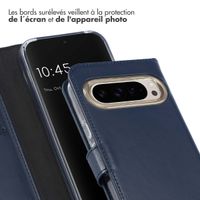 Selencia Étui portefeuille en cuir véritable Google Pixel 9 / 9 Pro - Bleu