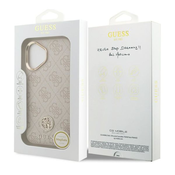 Guess Coque arrière en cuir avec logo Strass classique et MagSafe Apple iPhone 17 - Rose