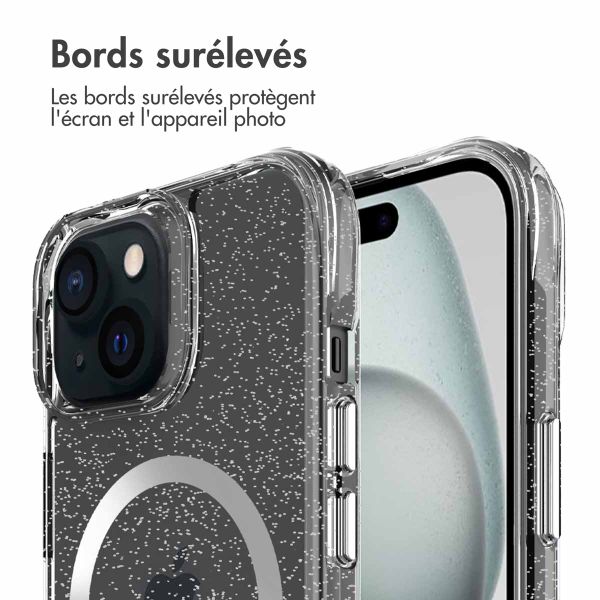 imoshion Coque arrière transparente Pailletée avec MagSafe Apple iPhone 15 - Argent