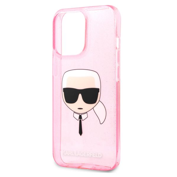 Karl Lagerfeld Coque arrière Karl's Head Silicone Glitter iPhone 13 Pro - Transparent Rose