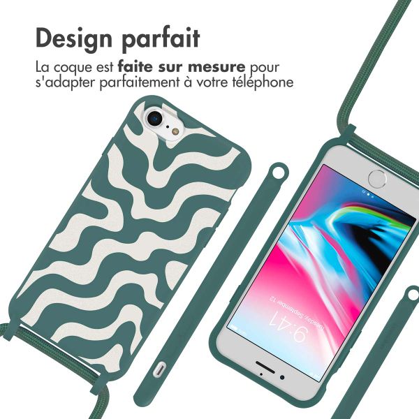 imoshion Coque design en silicone avec cordon Apple iPhone SE (2022 / 2020) / 8 / 7 - Petrol Green Groovy