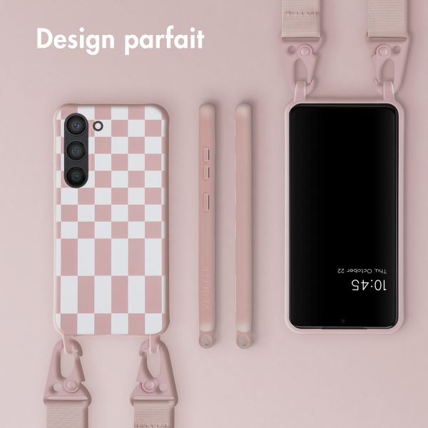 Selencia Coque design en silicone avec cordon amovible Samsung Galaxy S23 - Irregular Check Sand Pink