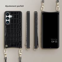 Selencia Coque Croco avec cordon et porte-cartes Nova Samsung Galaxy S25 - Black