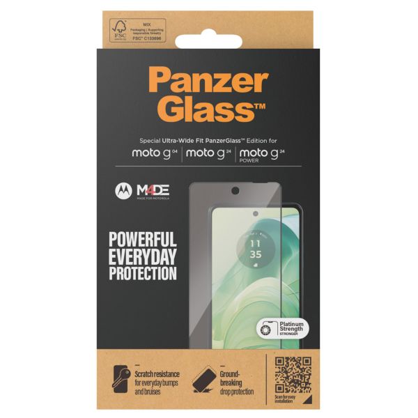 PanzerGlass Protection d'écran Ultra-Wide Fit Anti-bactérienne Motorola Moto G04 / G24 / G24 Power