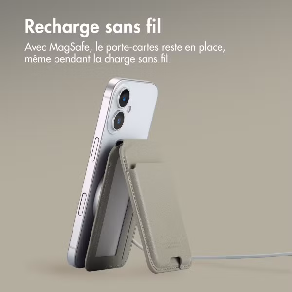 Accezz Portefeuille en cuir avec support - Compatible avec MagSafe et Qi2 - Light Grey
