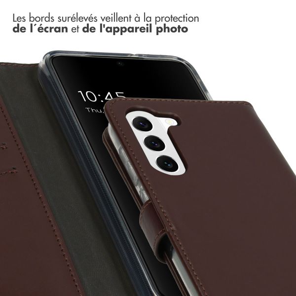 Selencia Étui portefeuille en cuir véritable Samsung Galaxy S23 Plus - Marron