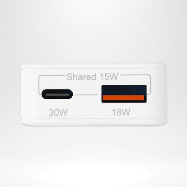 Accezz Chargeur GaN Ultra Slim - USB-C + USB-A - 30 W - Blanc