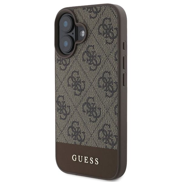 Guess Coque arrière Bottom Stripe 4G iPhone 16 - Brun