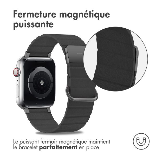 imoshion Bracelet en cuir magnétique Apple Watch Series 1 t/m 9 / SE (38/40/41 mm) | Series 10 / 11 (42 mm) - Noir