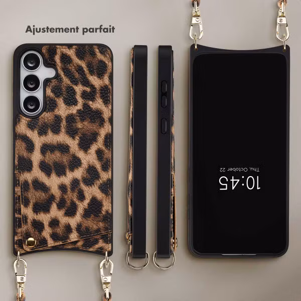 Selencia Coque de télephone Nova avec cordon et porte-cartes Samsung Galaxy S25 FE - Leopard