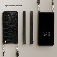 Selencia Coque de télephone Nova Croco avec cordon et porte-cartes Samsung Galaxy A57 (5G) - Noir