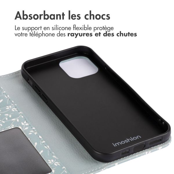 imoshion Étui de téléphone portefeuille Design iPhone 15 - Smoke Green Flowers