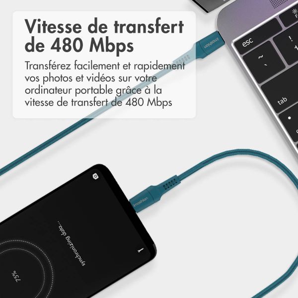 imoshion Braided USB-C vers câble USB-C - 2 mètre - Bleu foncé