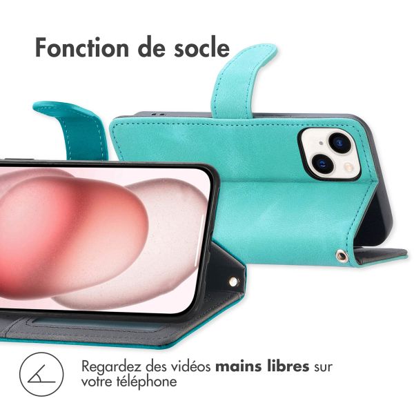 imoshion Etui de télephone portefeuille avec cordon Apple iPhone 15 - Turquoise