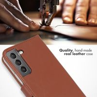 Selencia Étui portefeuille en cuir véritable Samsung Galaxy S22 - Marron clair