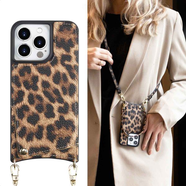 Selencia Coque de télephone Nova avec cordon et porte-cartes Apple iPhone 14 Pro - Leopard
