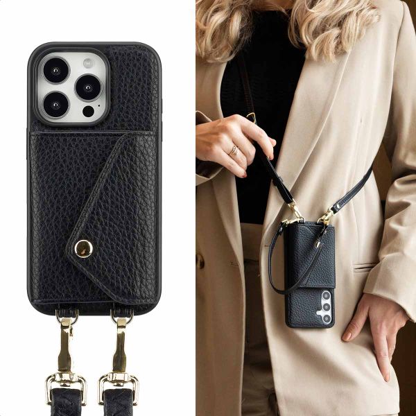 Selencia Coque à cordon avec porte-cartes enveloppe Sera iPhone 16 Pro - Noir