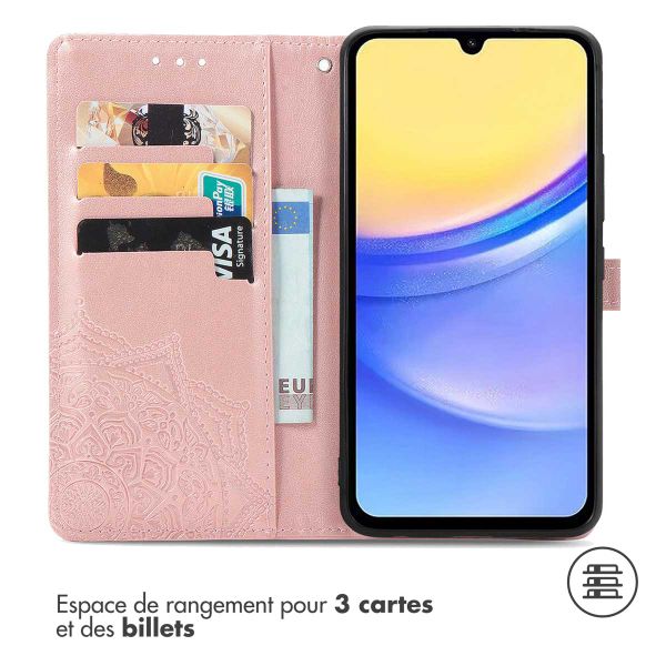 imoshion Etui de téléphone portefeuille Mandala Samsung Galaxy A15 (5G/4G) - Rose Dorée