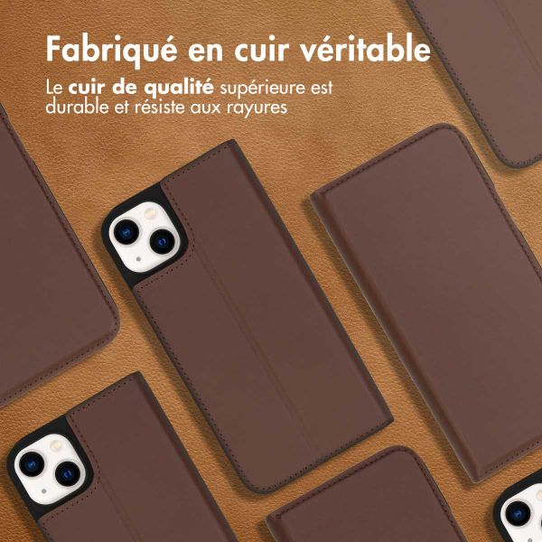 Accezz Étui de téléphone Slim Folio en cuir de qualité supérieure iPhone 14 Plus - Brun