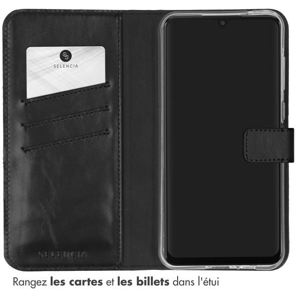 Selencia Étui portefeuille en cuir véritable Samsung Galaxy A55 - Noir