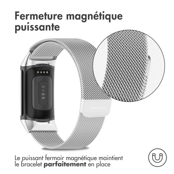 imoshion Bracelet magnétique milanais le Fitbit Charge 5 / Charge 6 - Taille M - Argent