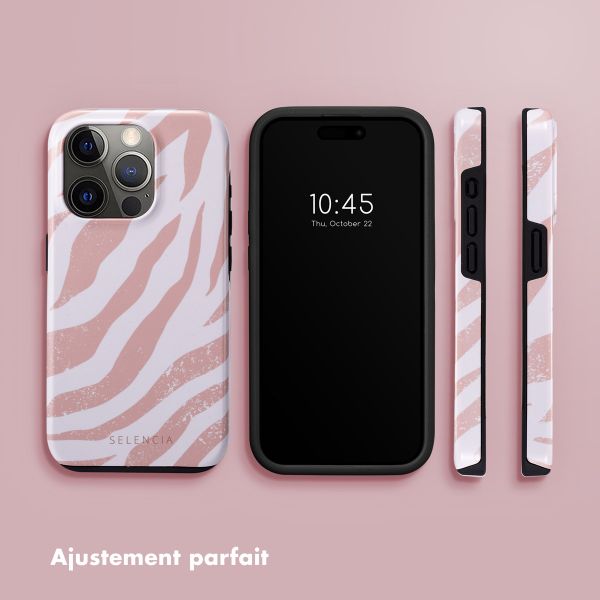Selencia Coque arrière Vivid Apple iPhone 15 Pro - Colorful Zebra Old Pink