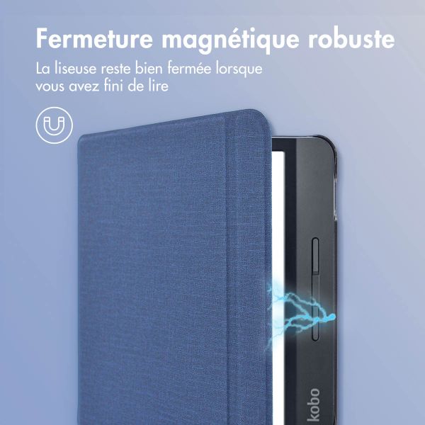 imoshion Étui de liseuse portefeuille Canvas Sleepcover avec support Kobo Libra H2O - Bleu foncé