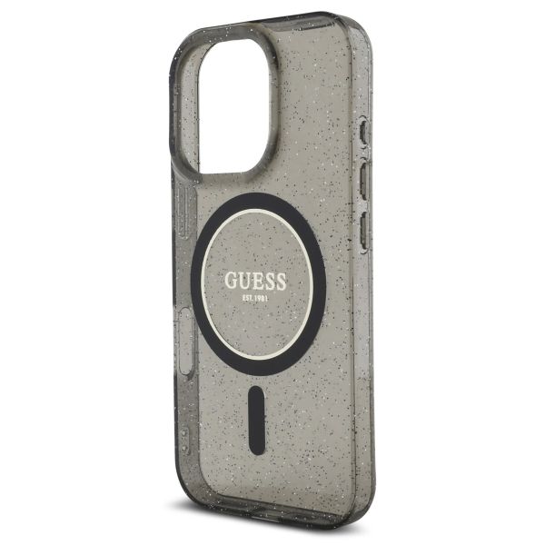 Guess MagSafe IML Glitter Case avec beads strap Apple iPhone 16 Pro - Noir