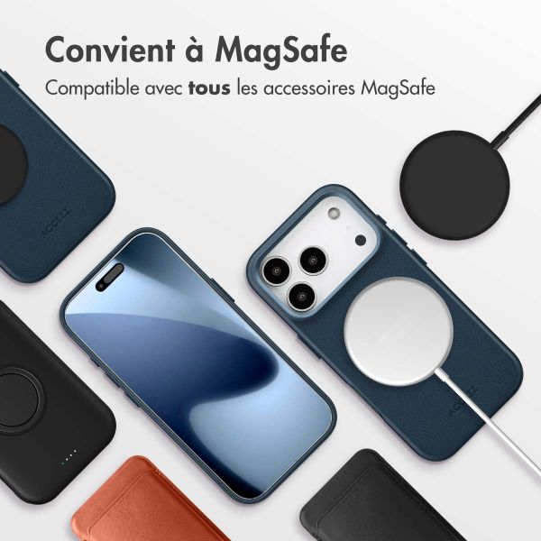 Accezz Coque arrière en cuir avec MagSafe Apple iPhone 17 Pro - Nightfall Blue