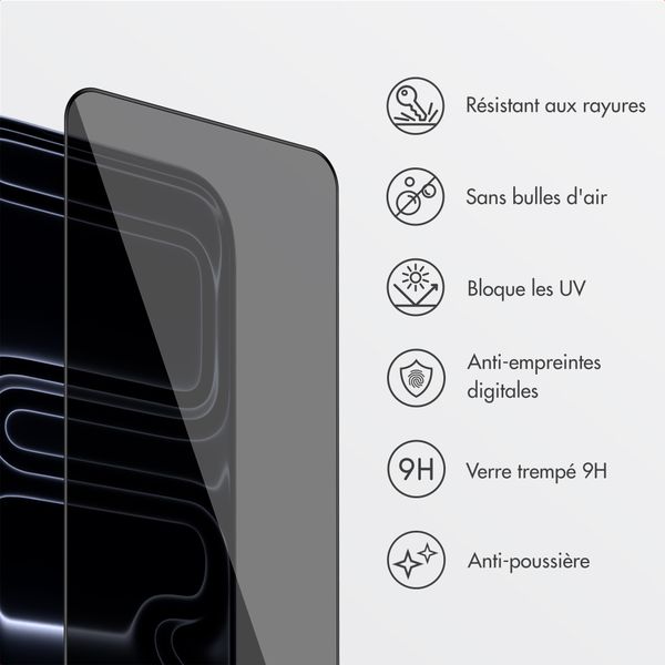 Accezz Protection d’écran en verre trempé avec filtre de confidentialité + Applicateur Apple iPhone 17 Pro