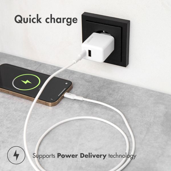 Accezz Chargeur Mural avec câble Lightning vers USB-C - Chargeur - certifié MFi - 20 Watt - 1 mètre - Blanc