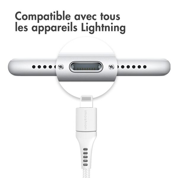 imoshion ﻿Câble Lightning vers USB-C - Non MFi - Textile tressé - 3 mètre - Blanc