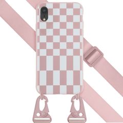 Selencia ﻿Coque design en silicone avec cordon amovible iPhone Xr - Irregular Check Sand Pink