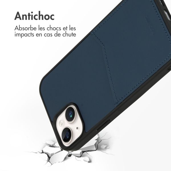 Accezz Coque en cuir de qualité supérieure avec fentes pour cartes Apple iPhone 14 Plus - Bleu foncé