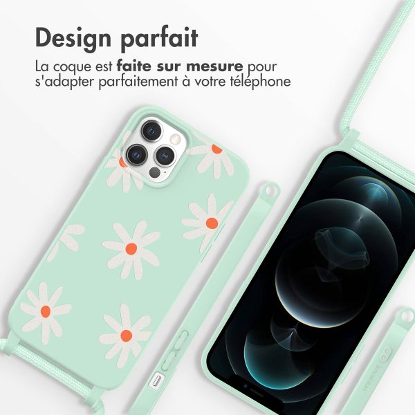 imoshion Coque design en silicone avec cordon iPhone 12 (Pro) - Green Flower Distance