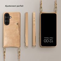 Selencia Coque de télephone Nova Croco avec cordon et porte-cartes Samsung Galaxy S26 - Toasted Almond