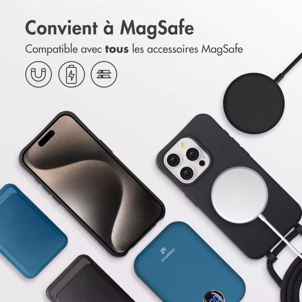 imoshion Coque arrière Color avec cordon amovible et MagSafe Apple iPhone 15 Pro - Noir