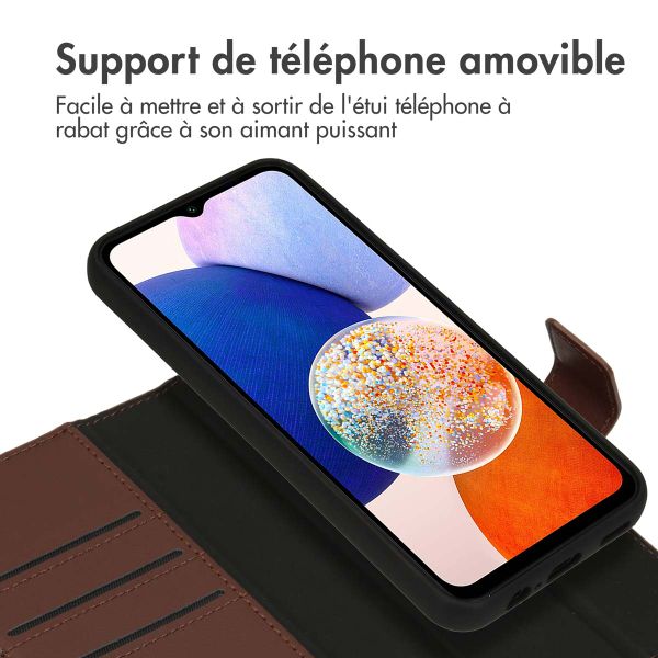 Accezz Étui de téléphone portefeuille en cuir de qualité supérieure 2 en 1 Samsung Galaxy A14 (5G/4G) - Brun