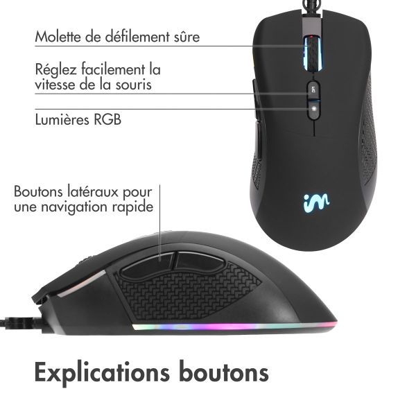 imoshion Souris de jeu avec lumières RGB - Souris de jeu filaire avec connexion USB-A - Noir