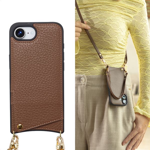 Selencia Coque de télephone Nova avec cordon et porte-cartes Apple iPhone 16e - Mocha Brown