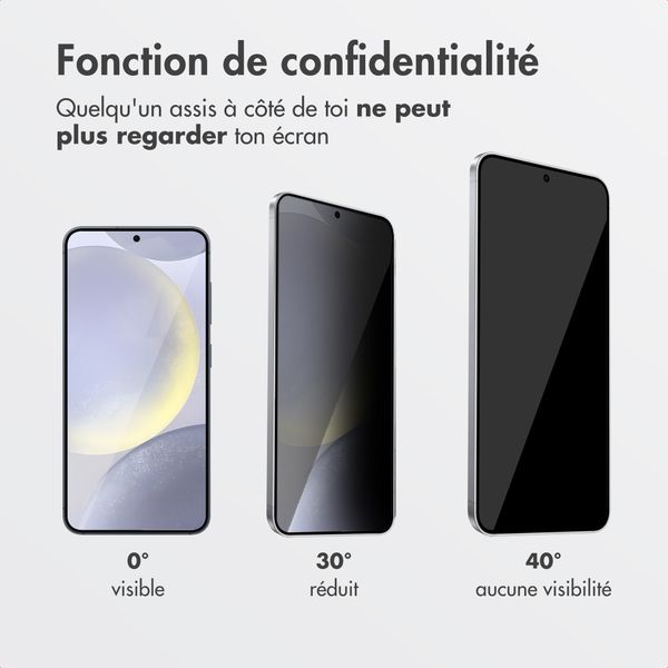 Accezz Protection d'écran en verre trempé avec filtre de confidentialité + Applicateur Samsung Galaxy S24 FE