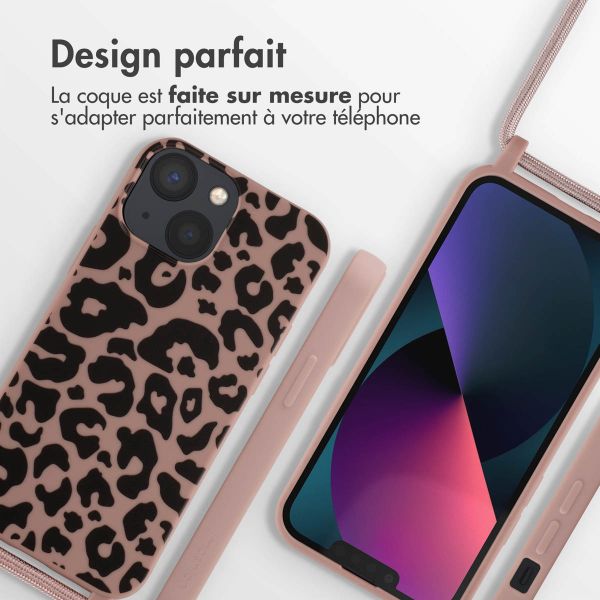 imoshion Coque design en silicone avec cordon Apple iPhone 13 Mini - Animal Pink