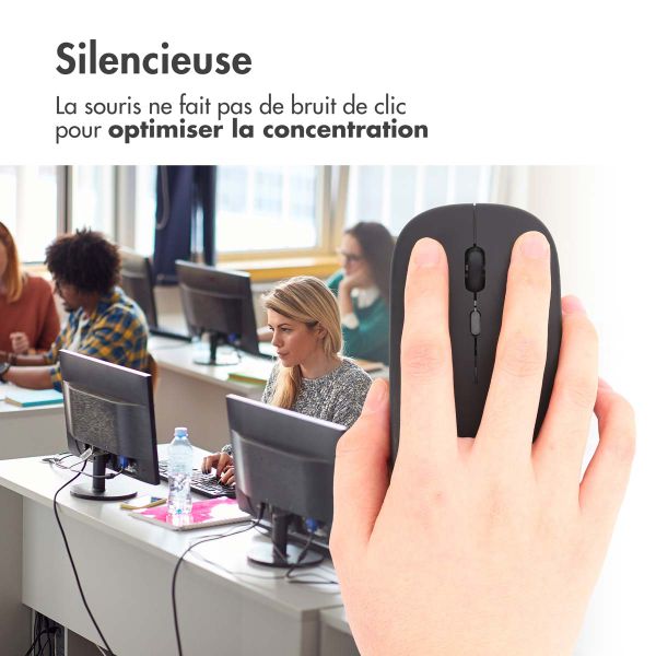 imoshion Souris sans fil - Souris d'ordinateur rechargeable + adaptateur USB-A 2,4G - Noir